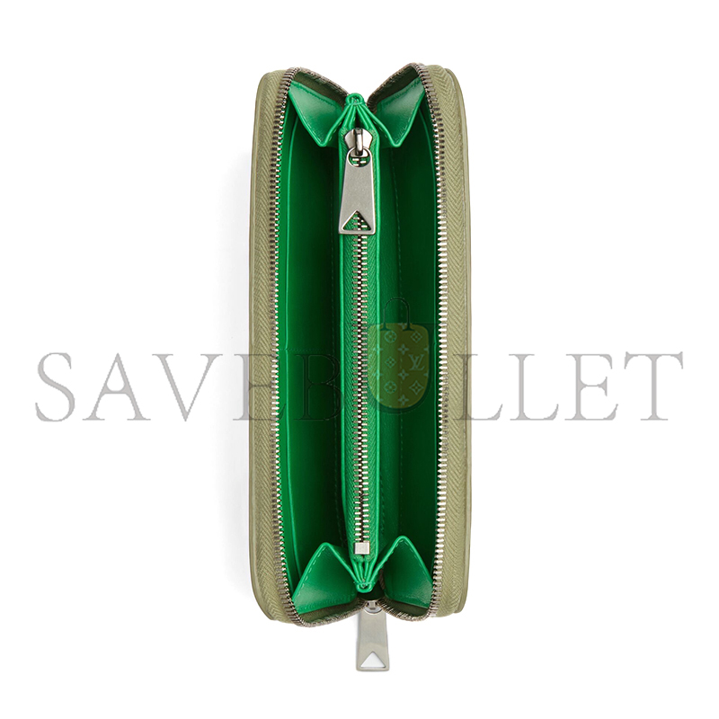BOTTEGA VENETA INTRECCIATO ZIP-AROUND WALLET TRAVERTINE PARAKEET 593217 (19*10*2cm)